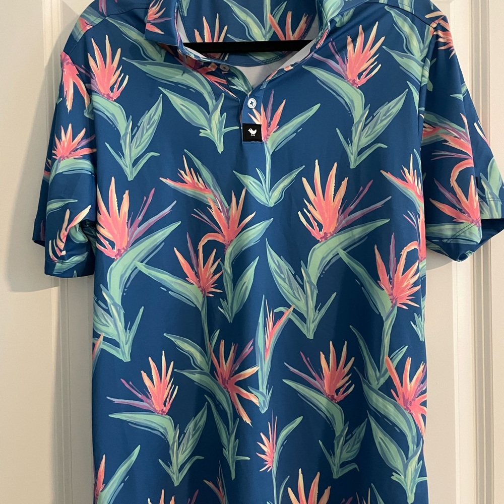 Bad Birdie Blue and Pink Floral Polo Shirt